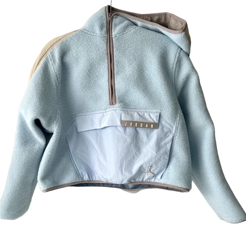 Air Jordan Cozy Girl Half Zip Fleece Hoodie Pale Blue Stone Women's Large NWT